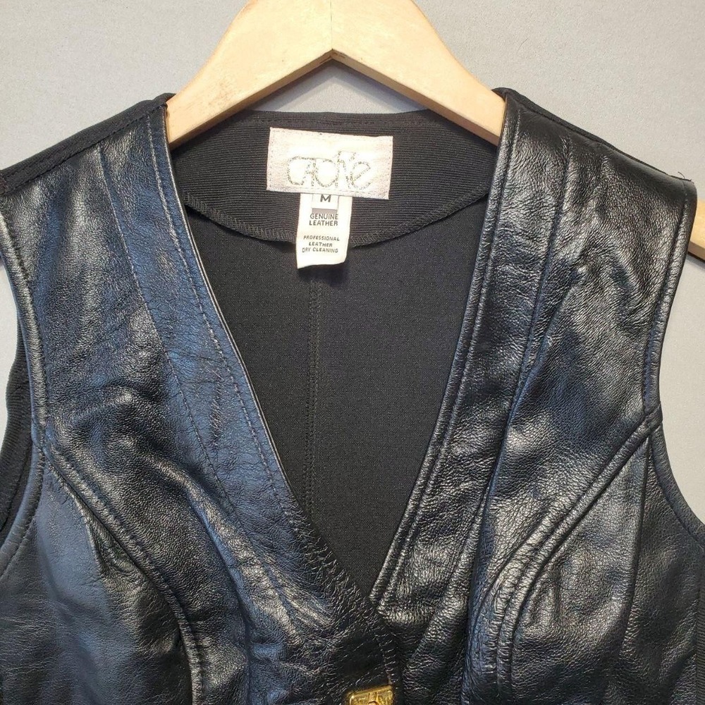 VTG Cache Leather Corset Vest Womens Medium Black Gold Hardware 90s Y2K Glam - Picture 4 of 10